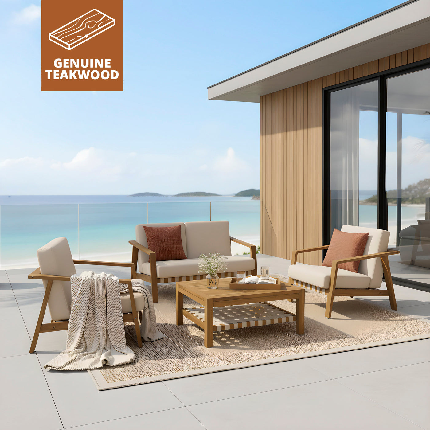 Luna 4-Piece Teakwood Deep Seating Patio Set