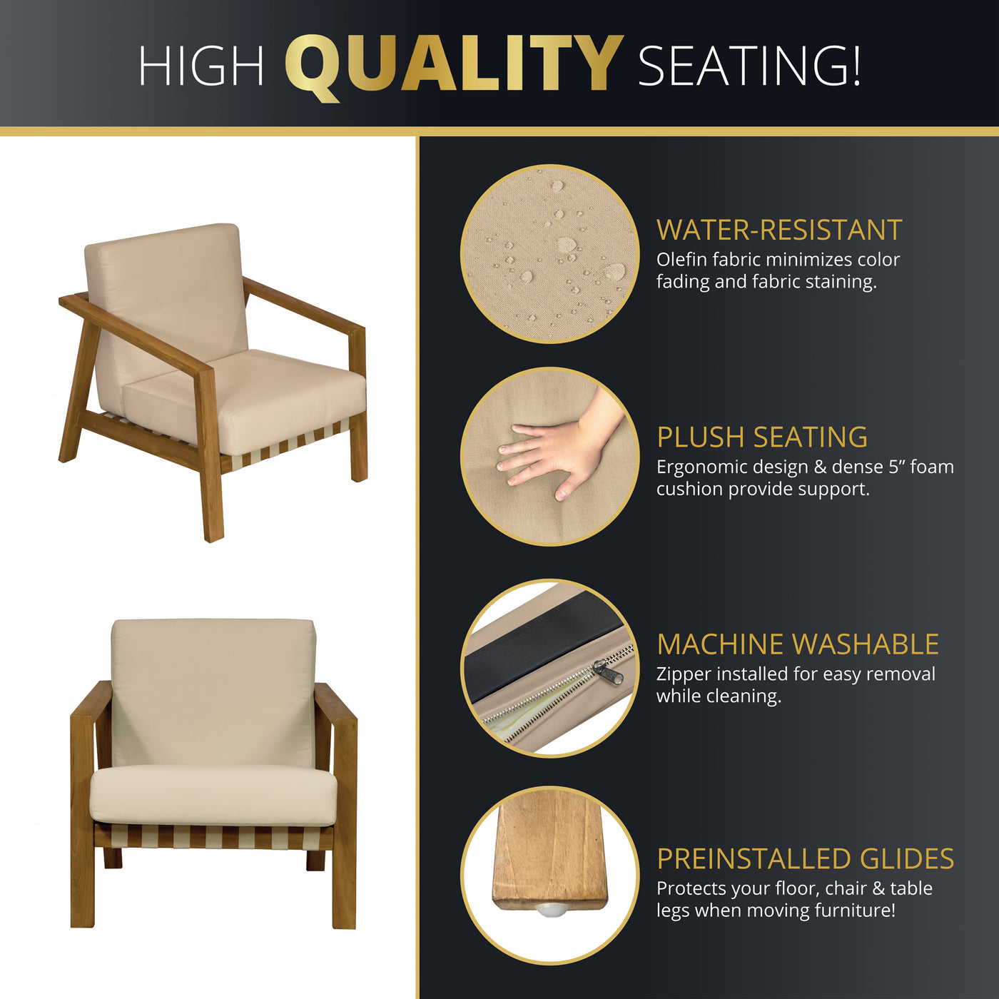 Luna 4-Piece Teakwood Deep Seating Patio Set