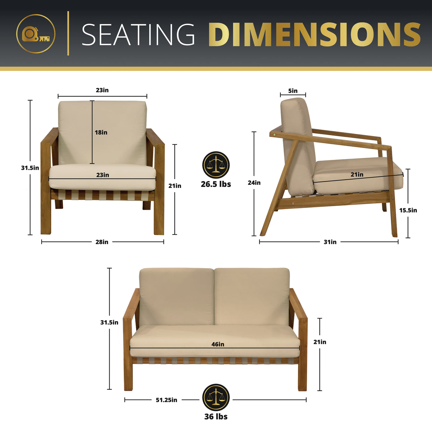 Luna 4-Piece Teakwood Deep Seating Patio Set
