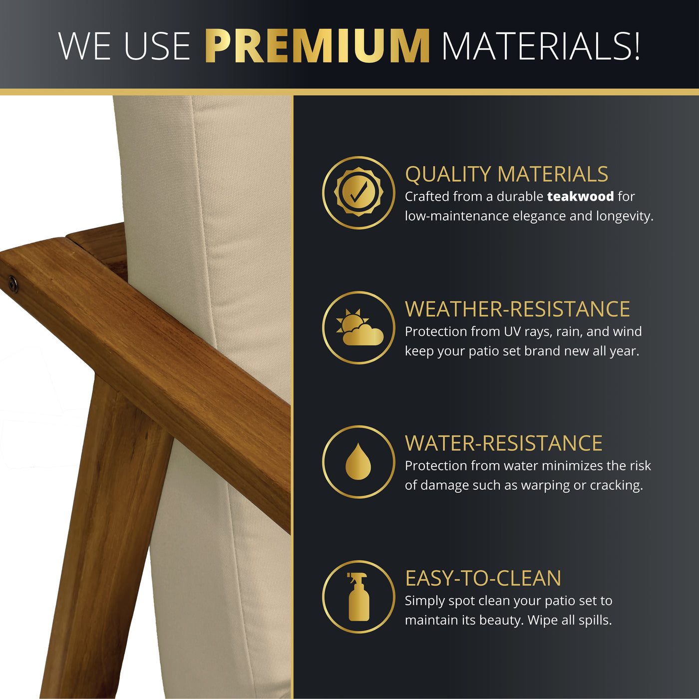 Luna 4-Piece Teakwood Deep Seating Patio Set