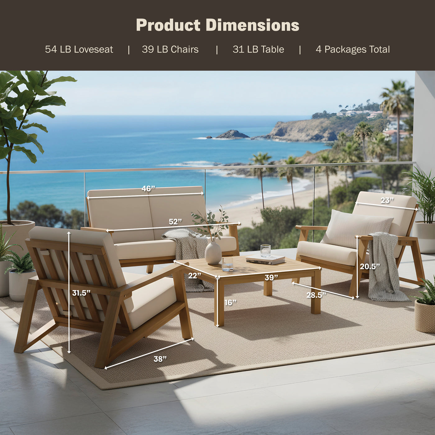 Ezra 4-Piece Teakwood Deep Seating Patio Set