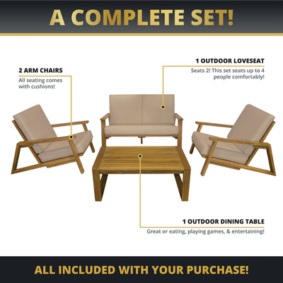 Ezra 4-Piece Teakwood Deep Seating Patio Set
