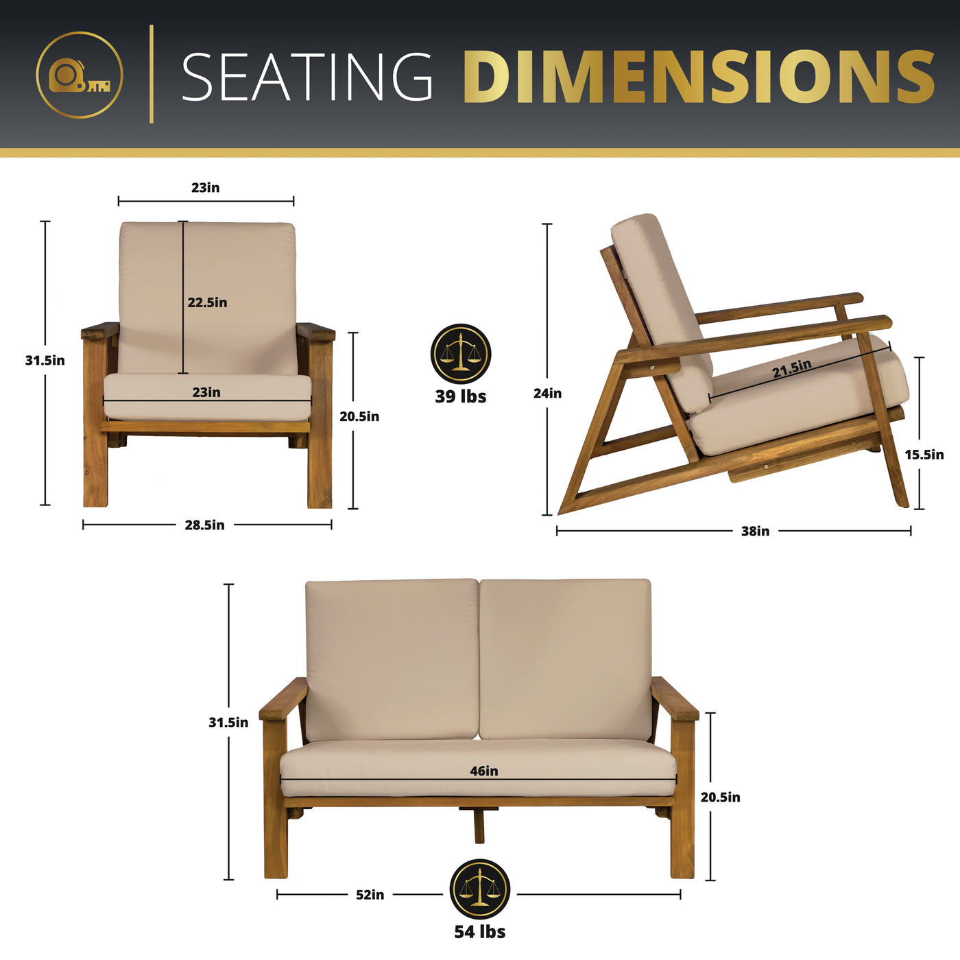 Ezra 4-Piece Teakwood Deep Seating Patio Set