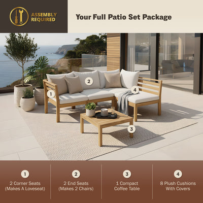 Trena 5-Piece Acacia Modular Patio Sectional Set