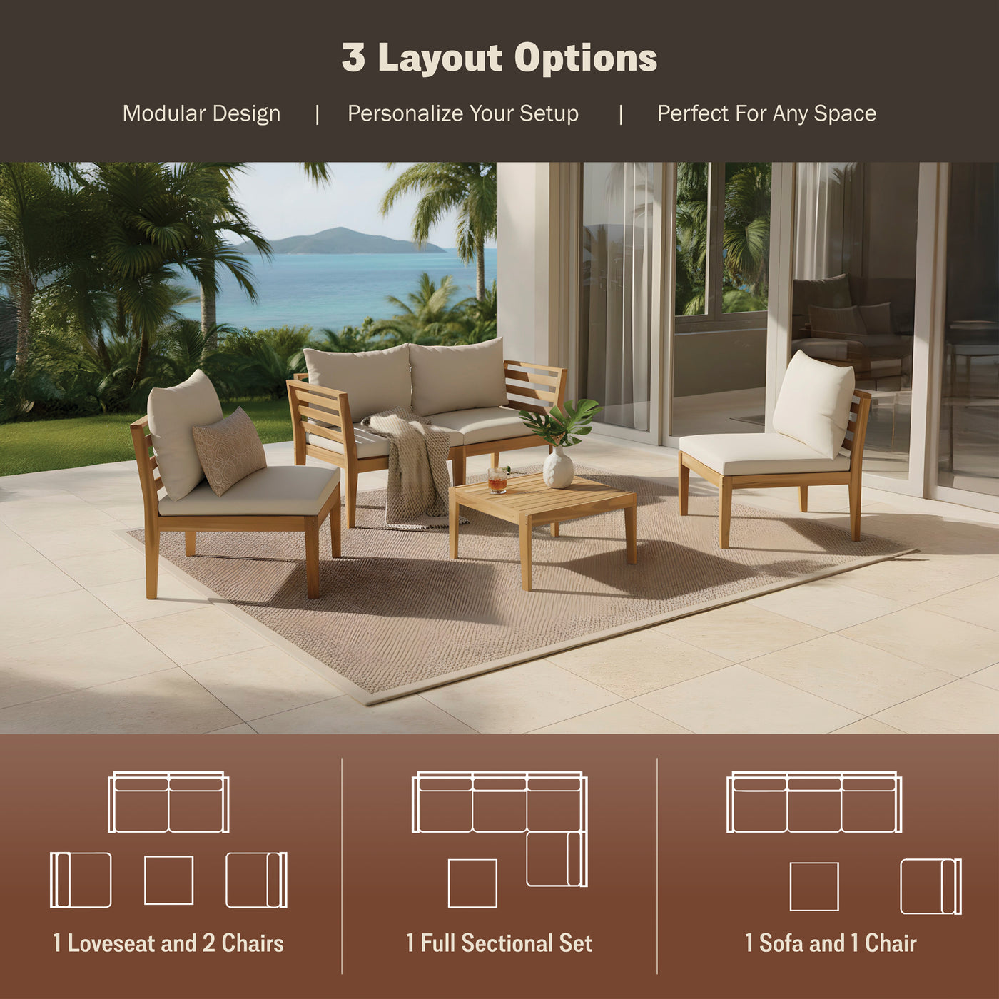 Trena 5-Piece Acacia Modular Patio Sectional Set