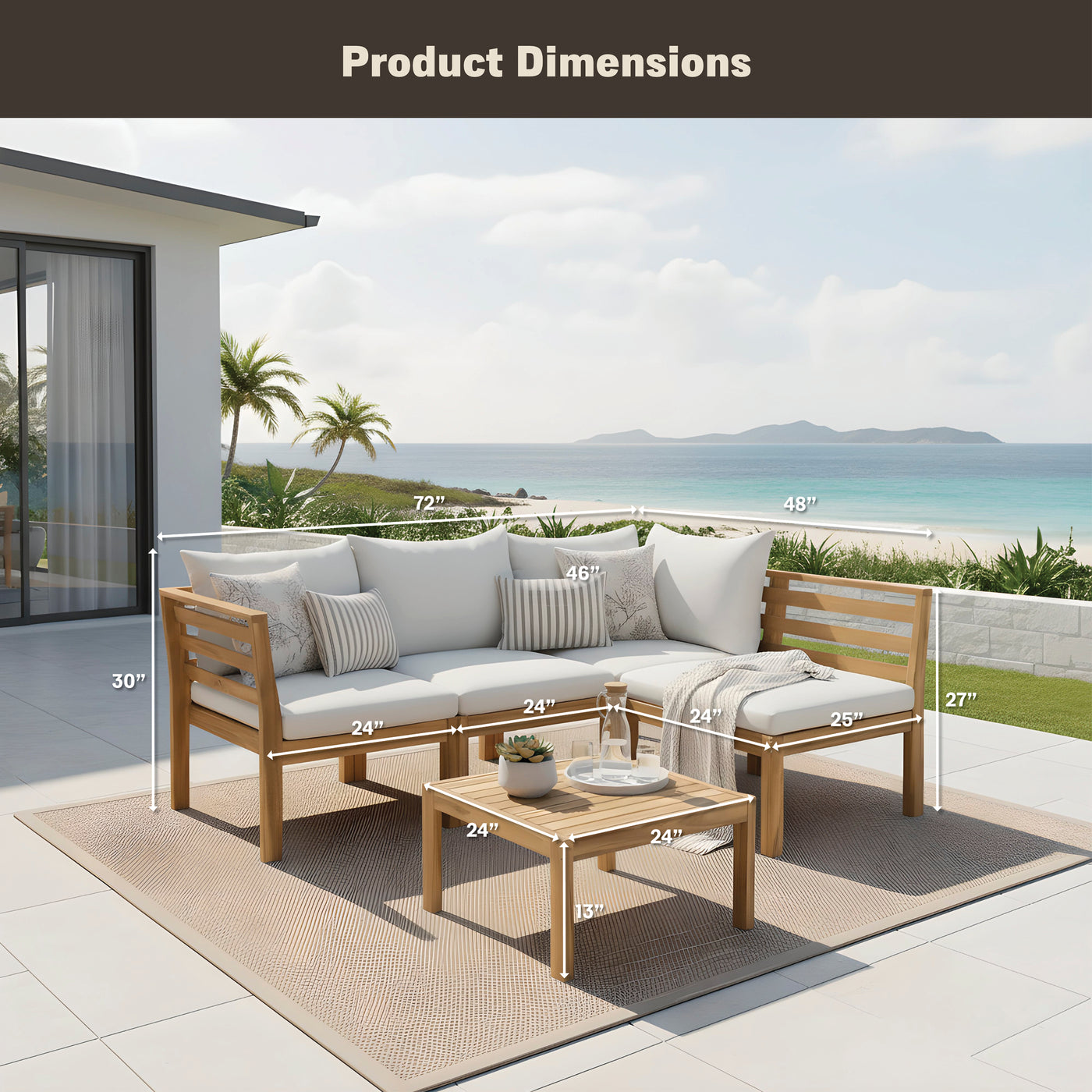 Trena 5-Piece Acacia Modular Patio Sectional Set