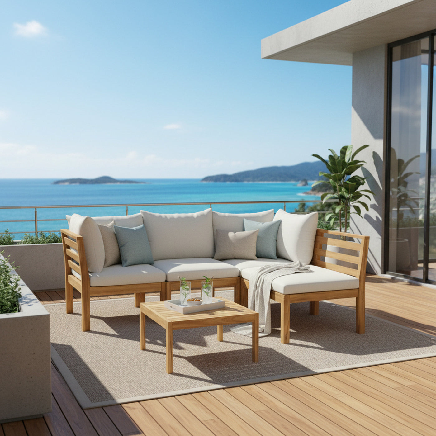 Trena 5-Piece Acacia Modular Patio Sectional Set