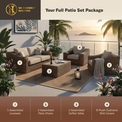 Hawaii 4-Piece Wicker Deep Seating Patio Set