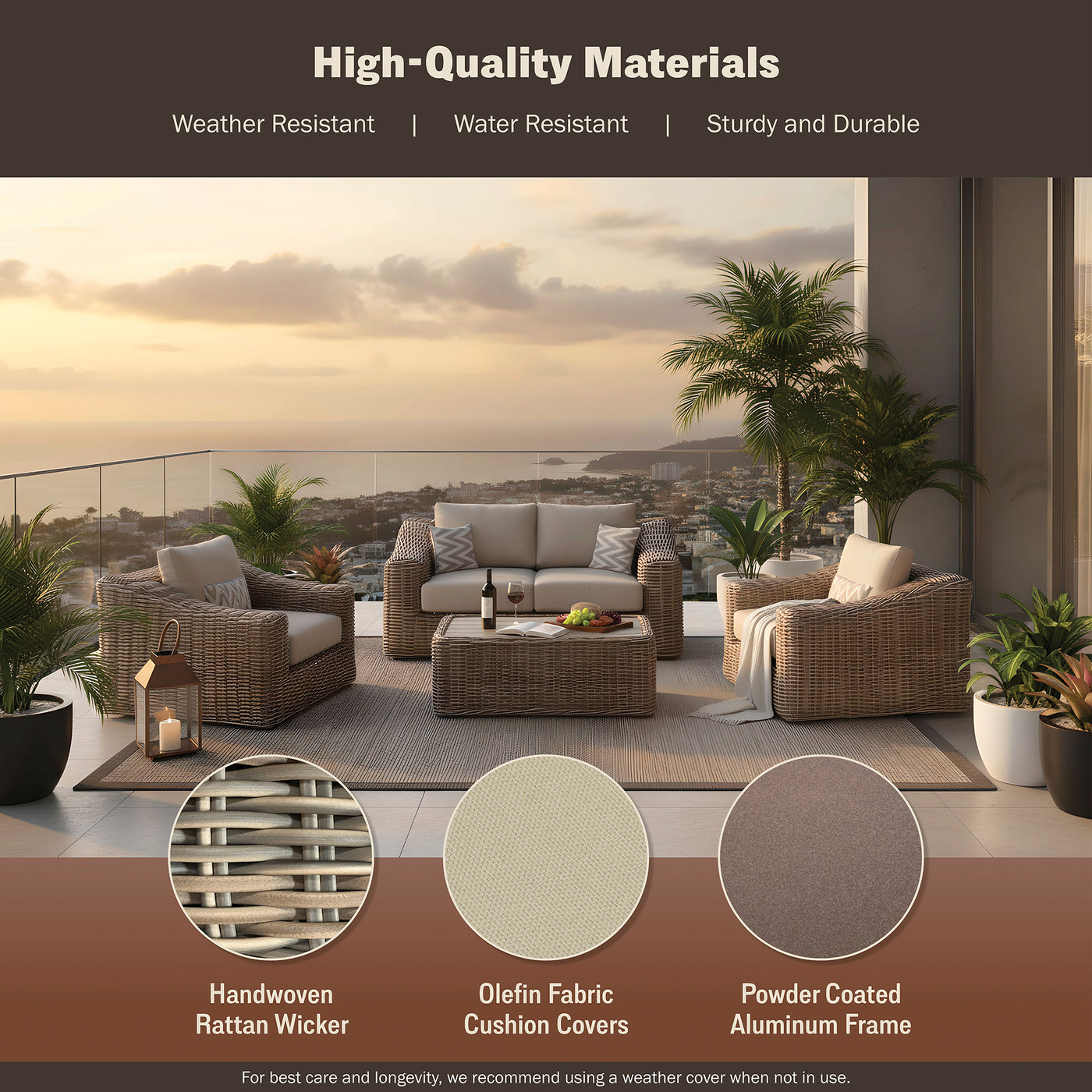 Hawaii 4-Piece Wicker Deep Seating Patio Set