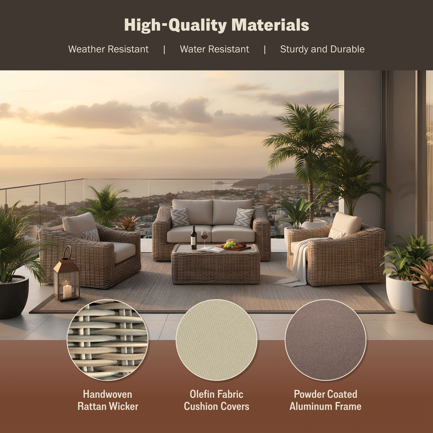 Hawaii 4-Piece Wicker Deep Seating Patio Set