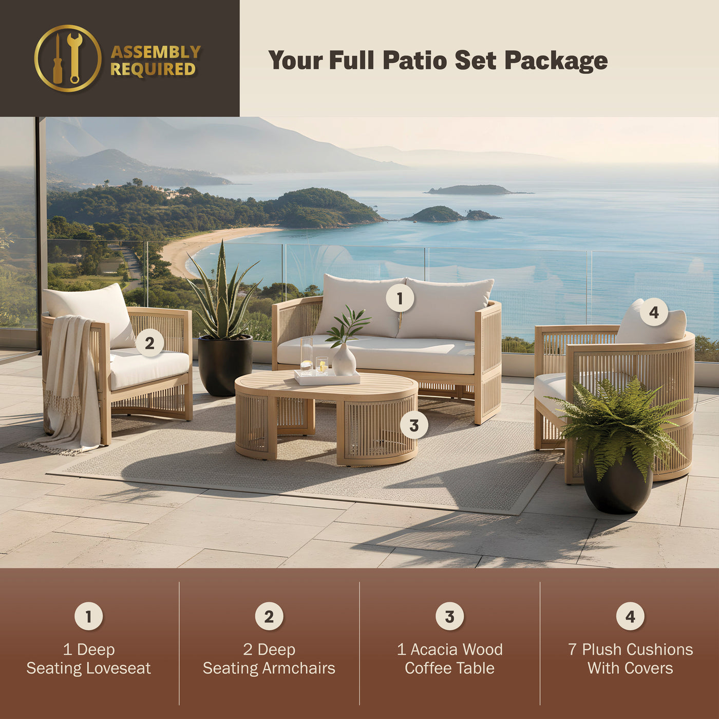 Haven 4-Piece Acacia Rounded Patio Set
