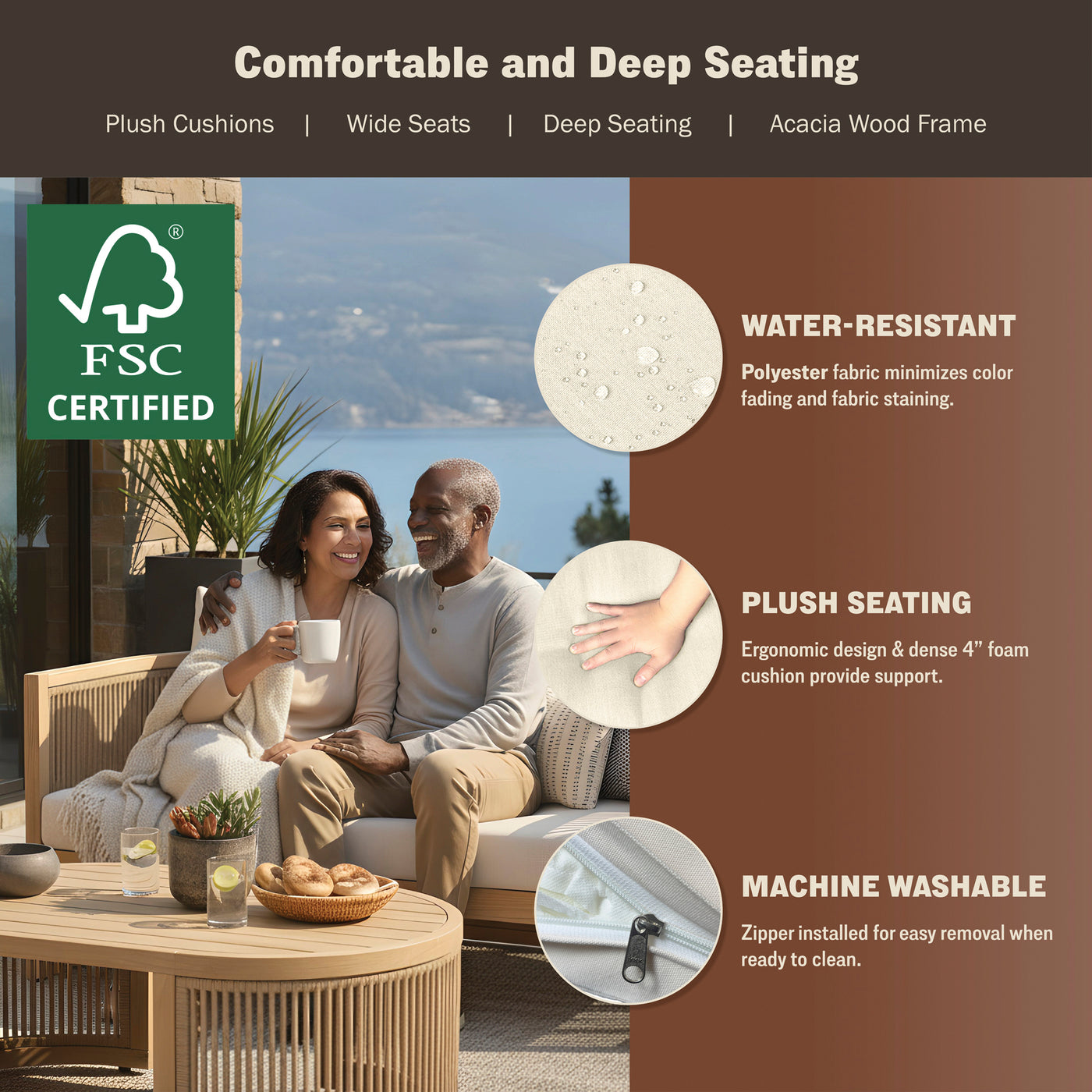 Haven 4-Piece Acacia Rounded Patio Set