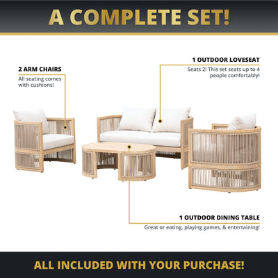 Haven 4-Piece Acacia Rounded Patio Set