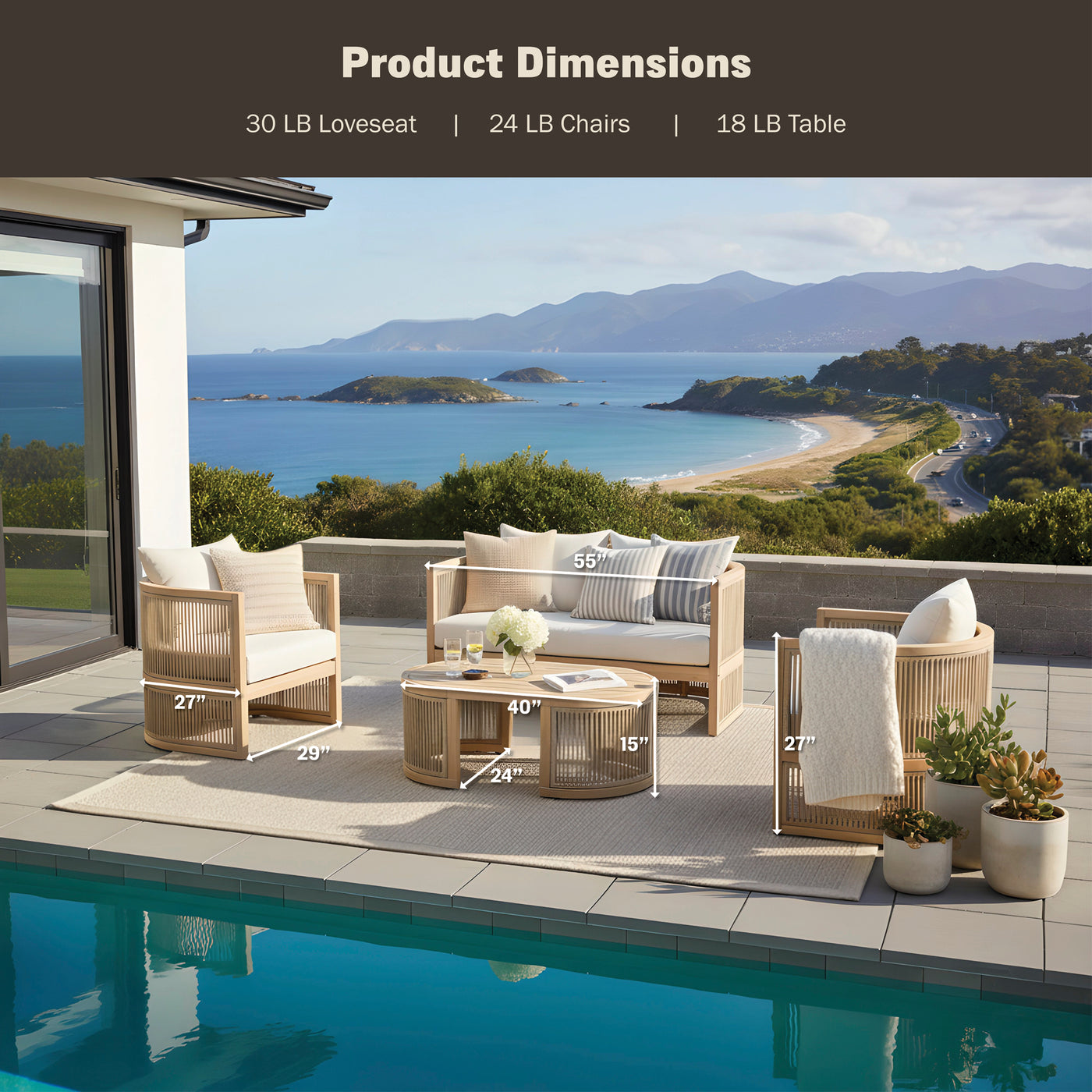 Haven 4-Piece Acacia Rounded Patio Set
