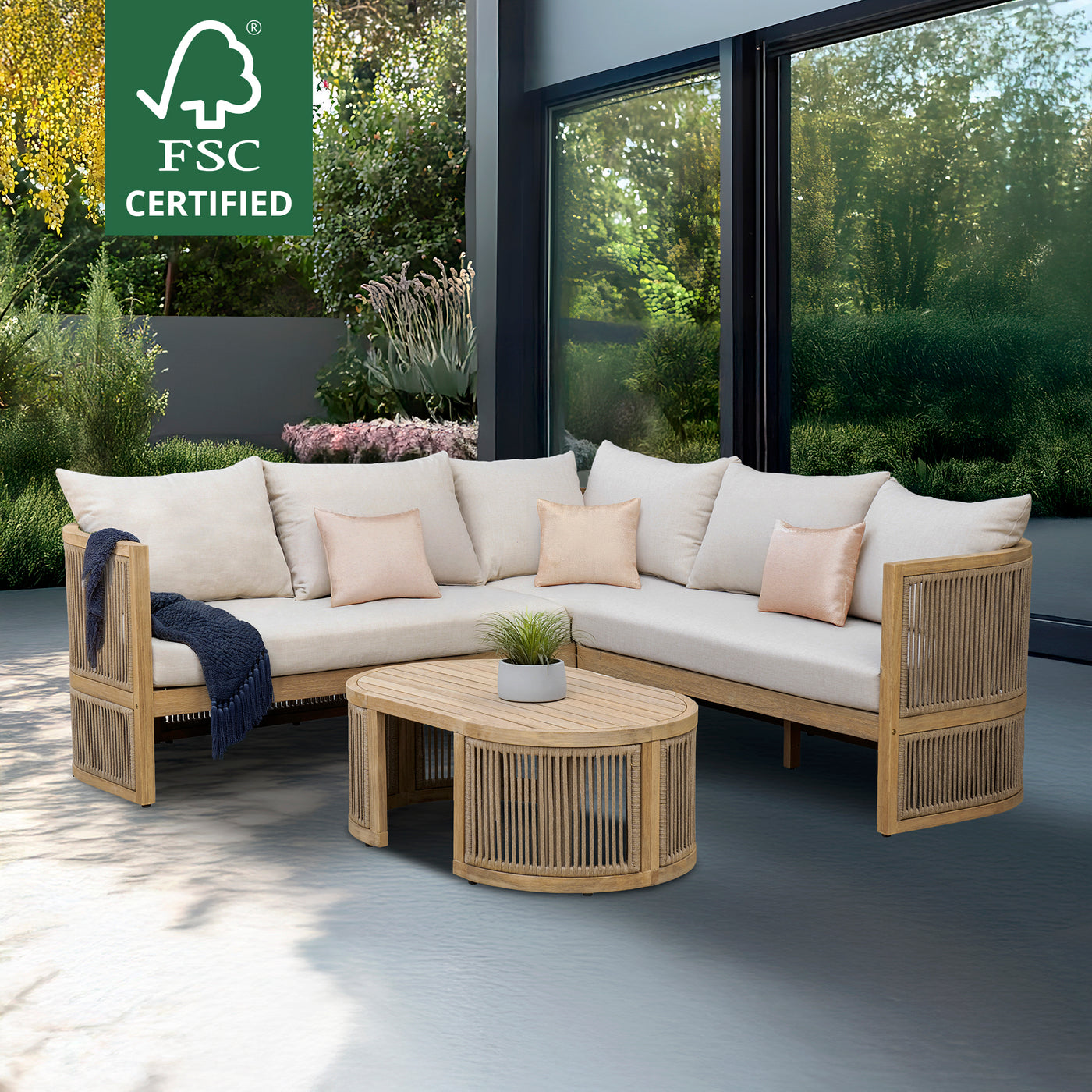 Nancy 3-Piece Acacia Rounded Sectional Set