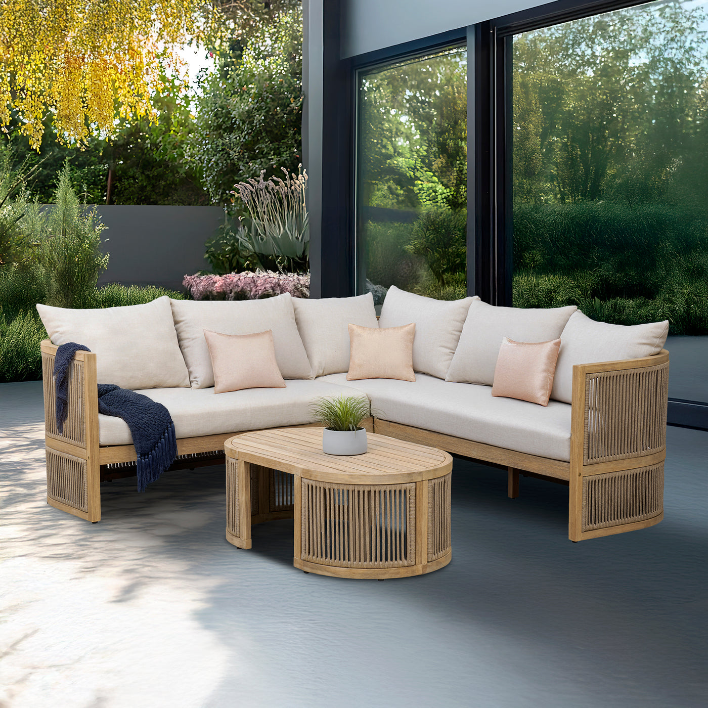 Nancy 3-Piece Acacia Rounded Sectional Set