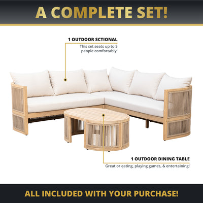 Nancy 3-Piece Acacia Rounded Sectional Set