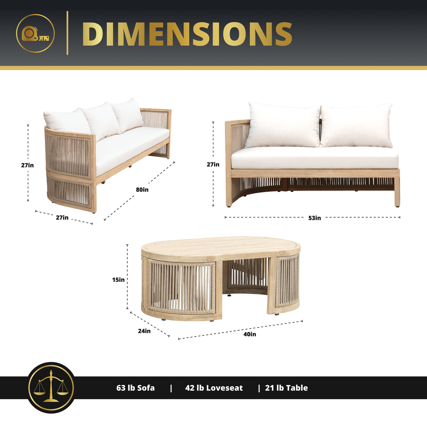 Nancy 3-Piece Acacia Rounded Sectional Set