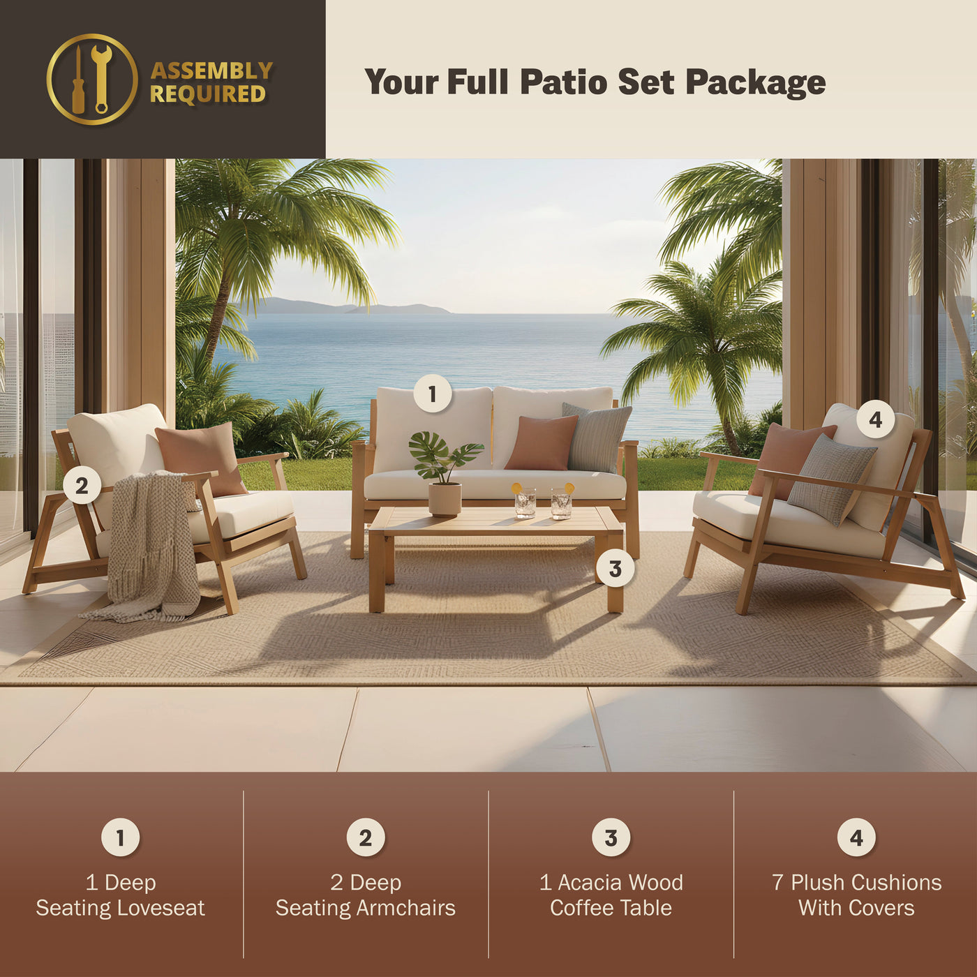 Ciera 4-Piece Acacia Deep Seating Patio Set