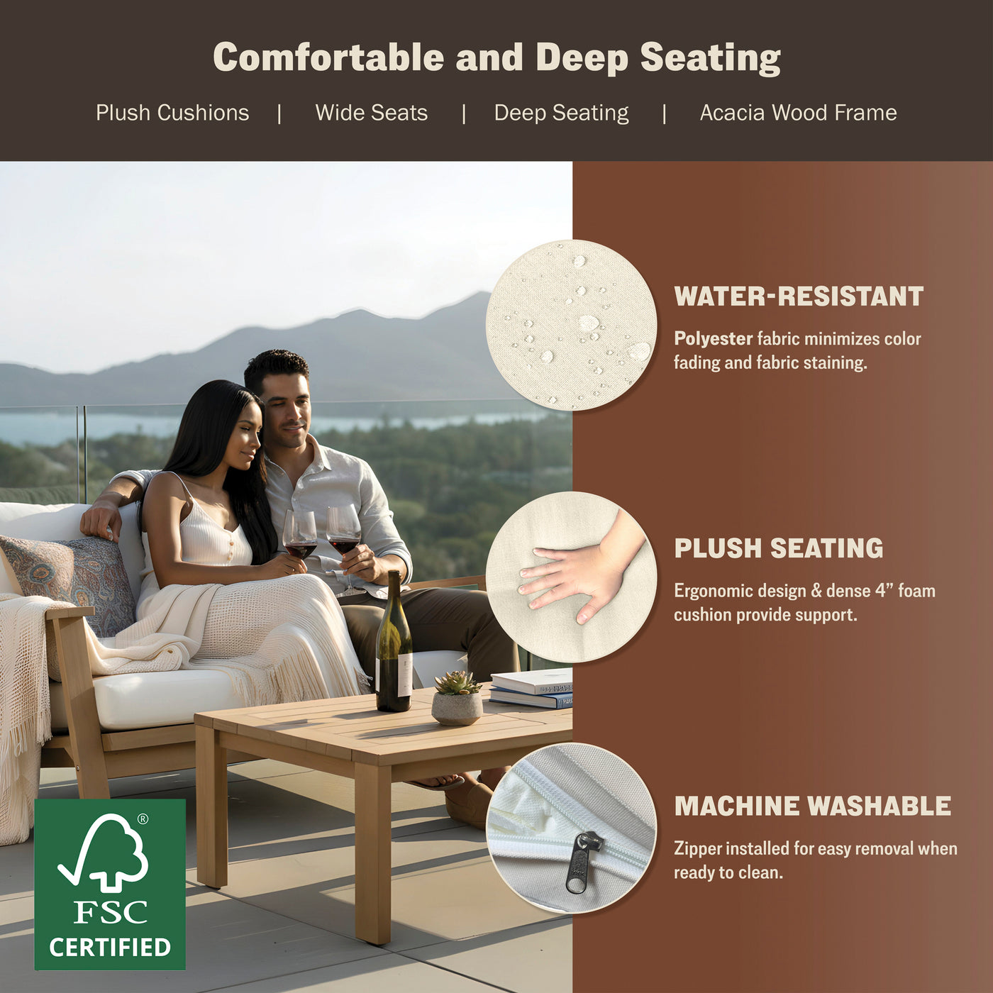 Ciera 4-Piece Acacia Deep Seating Patio Set