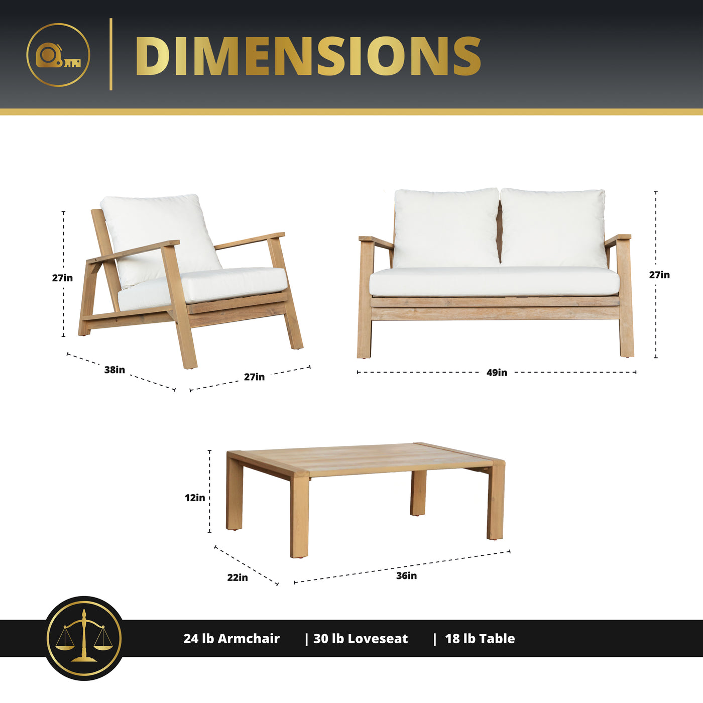 Ciera 4-Piece Acacia Deep Seating Patio Set
