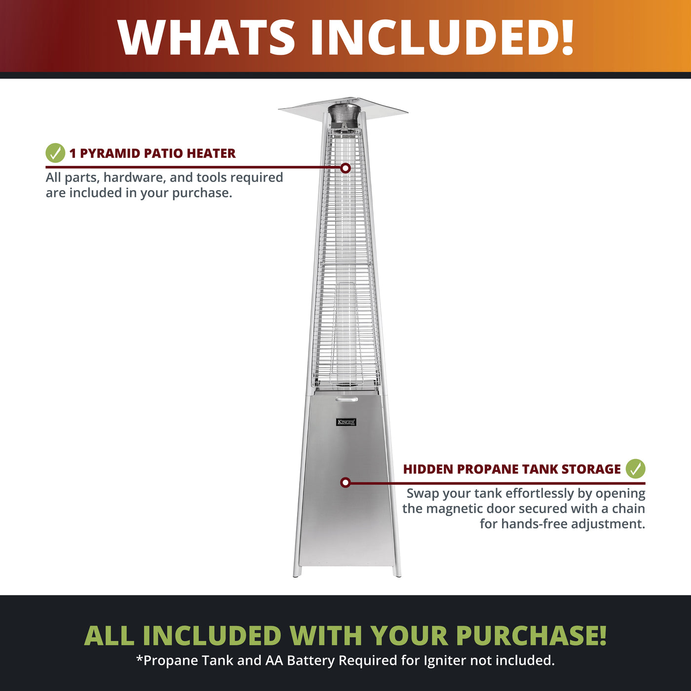 Pyramid Outdoor Propane Patio Heater, Multiple Colors