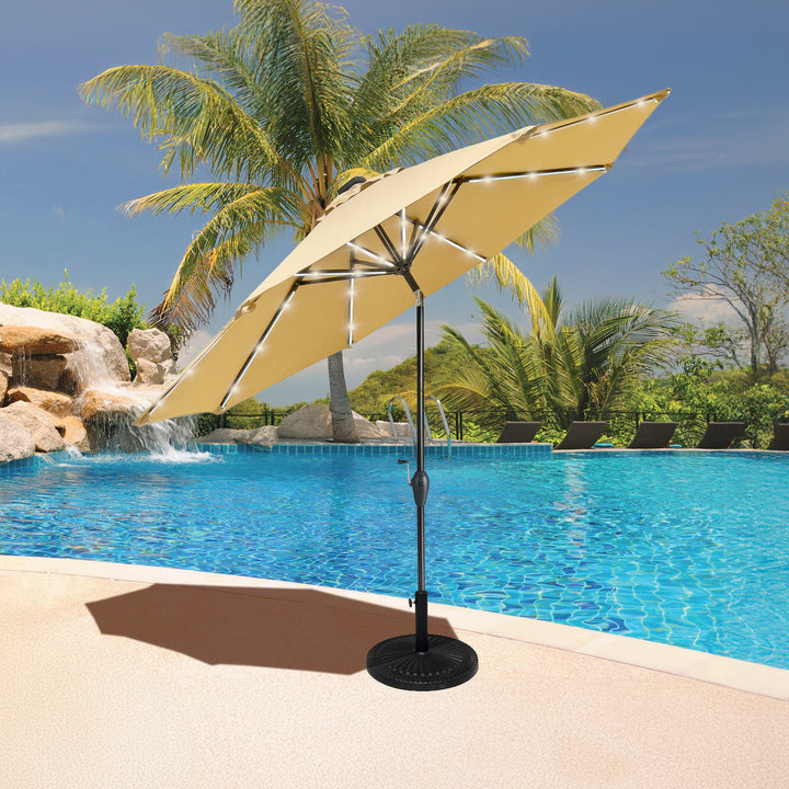 atleisure 9 solar patio umbrella with firefly led lights Kinger Home 9 ft Solar LED Light Patio Umbrella with Tilt Adjustment
