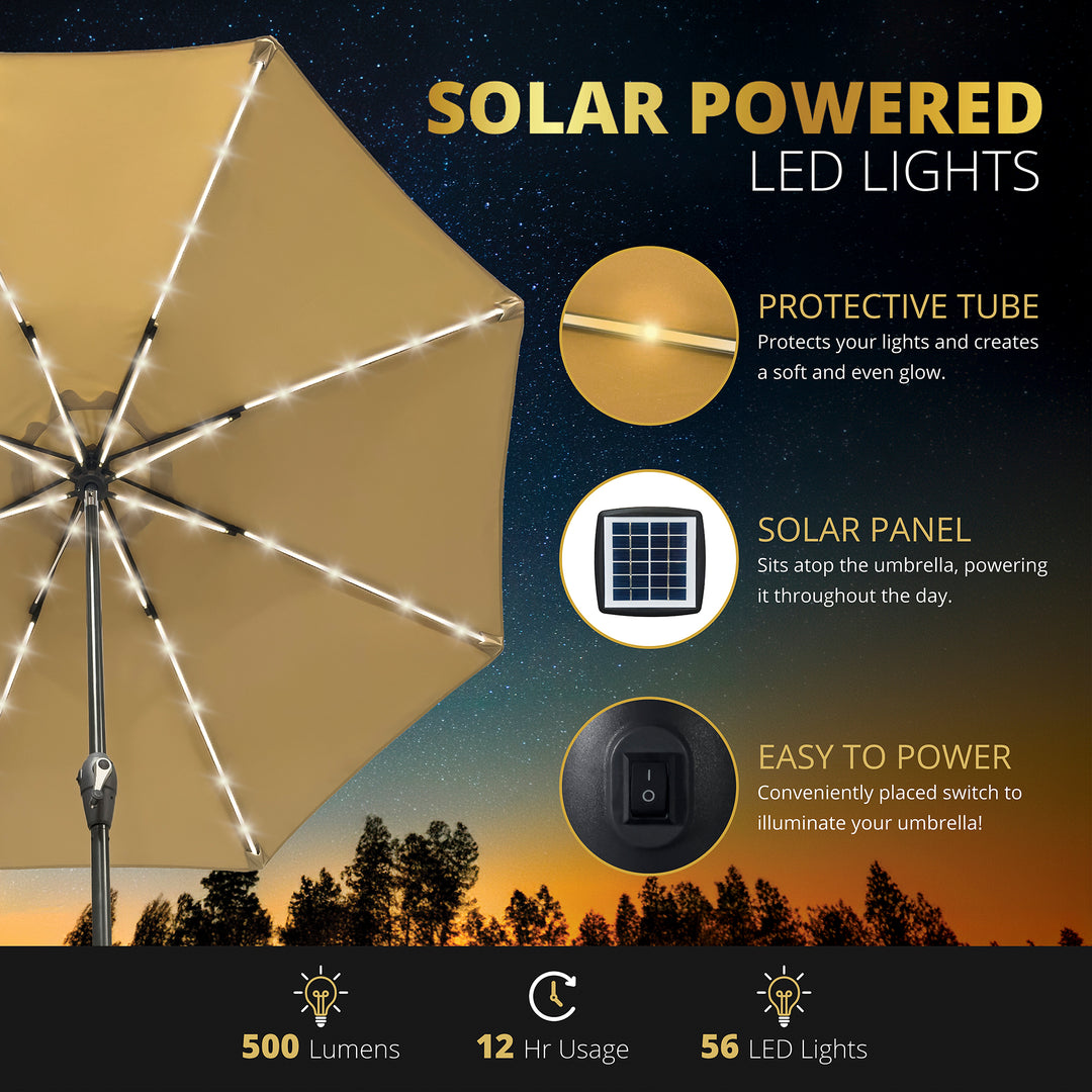 atleisure 9' cascading lights solar powered patio umbrella Kinger Home 9 ft Solar LED Light Patio Umbrella with Tilt Adjustment