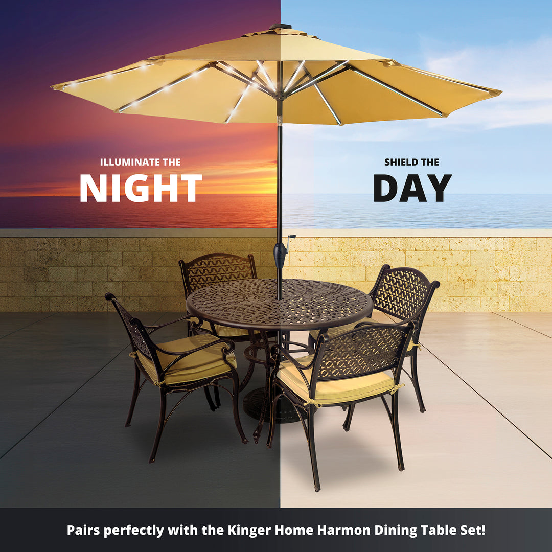 home patio umbrella Kinger Home 9 ft Solar LED Light Patio Umbrella with Tilt Adjustment
