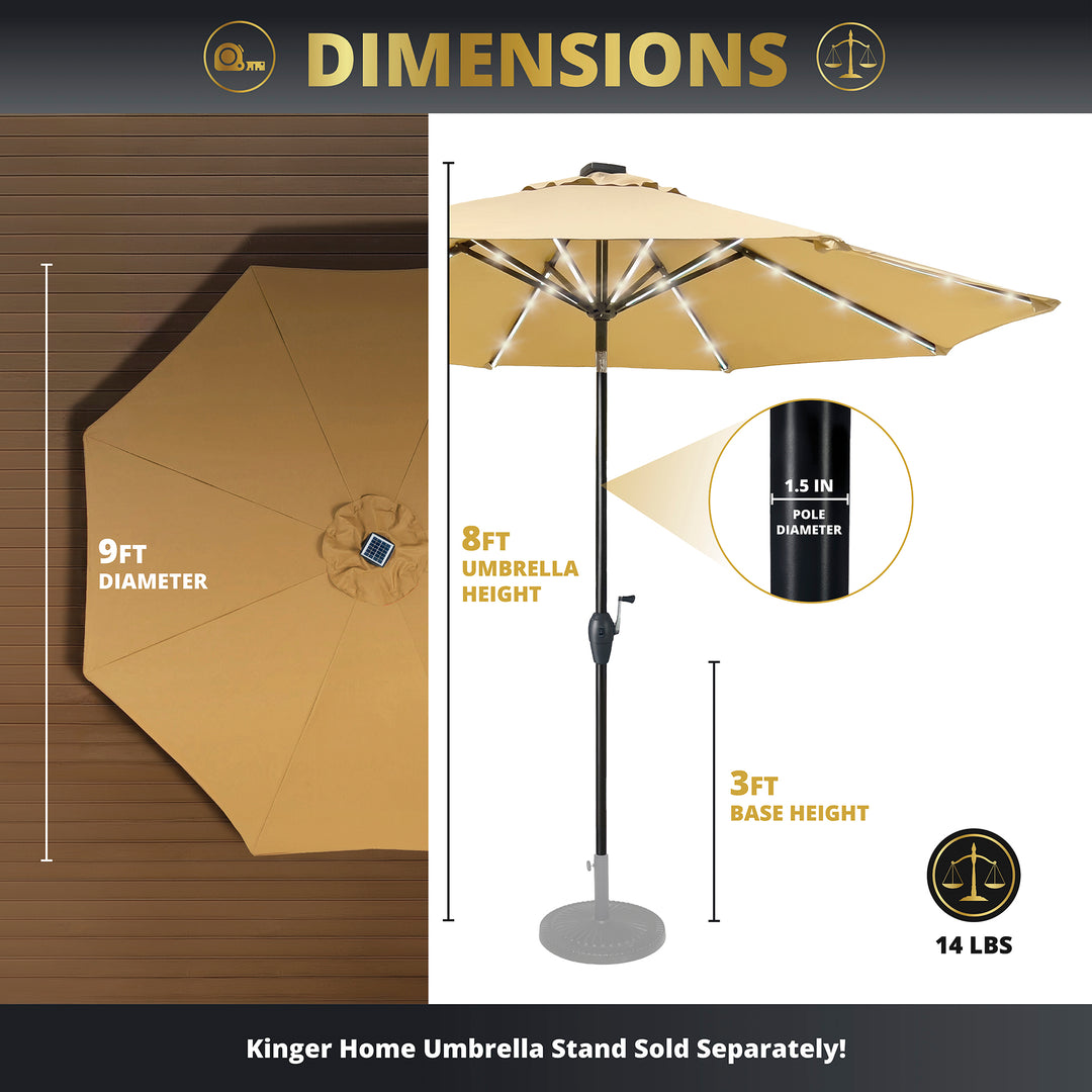3ft patio umbrella Stella 9ft Solar Patio Umbrella with Tilt Adjustment and LED Lights –  Kinger Home