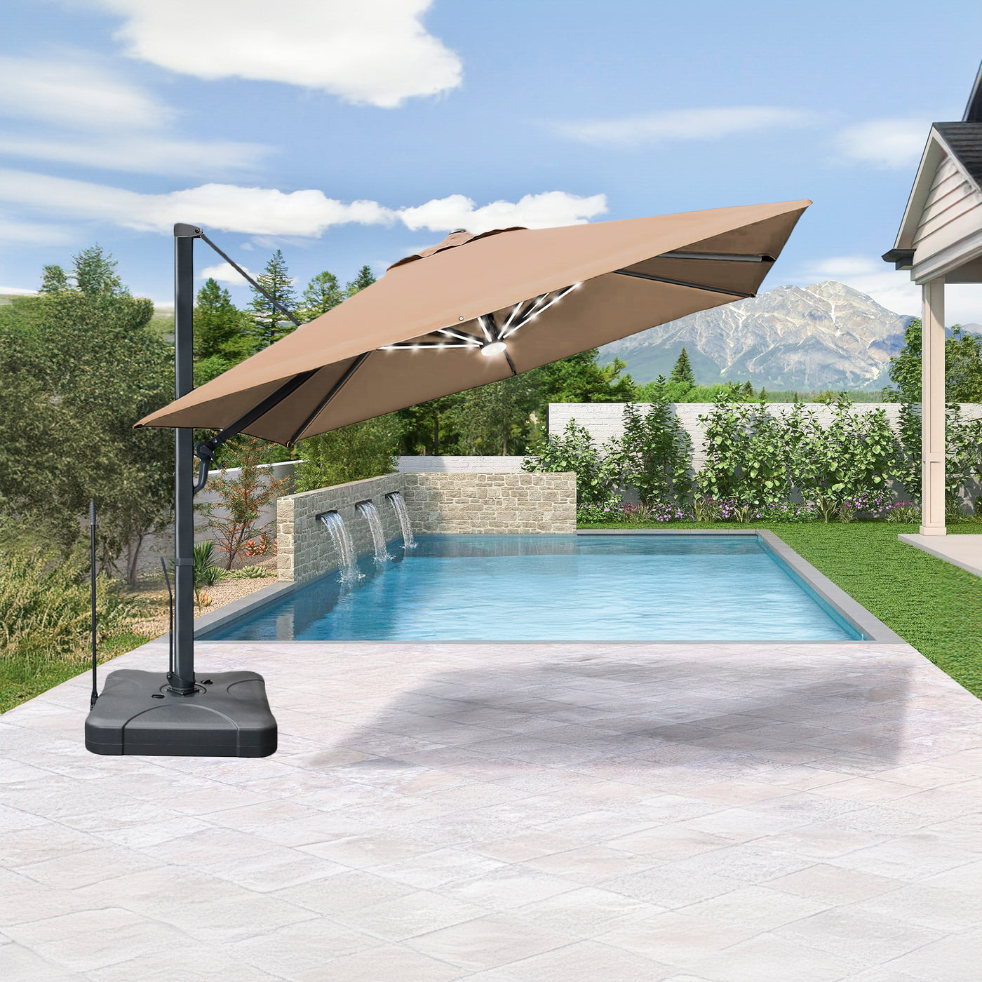 Astra 10ft Solar Cantilever Patio Umbrella with LED Lights – Kinger Home