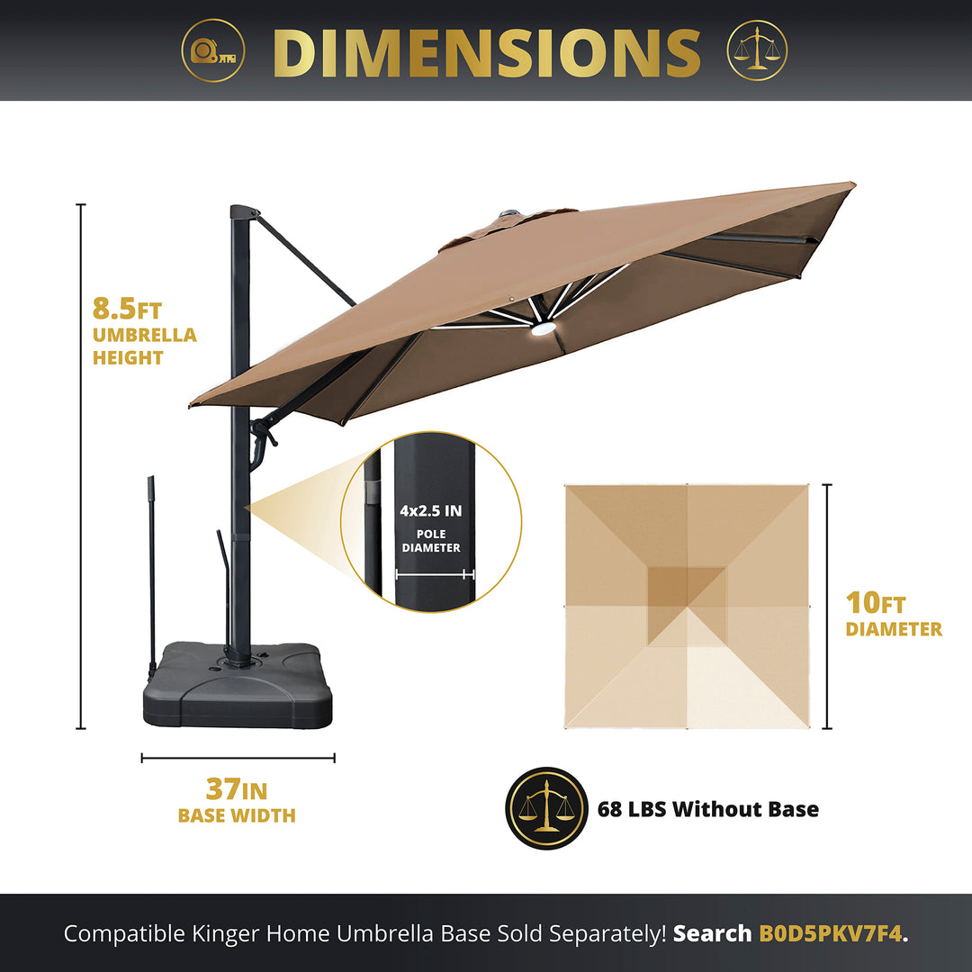 Astra 10ft Solar Cantilever Patio Umbrella with LED Lights – Kinger Home