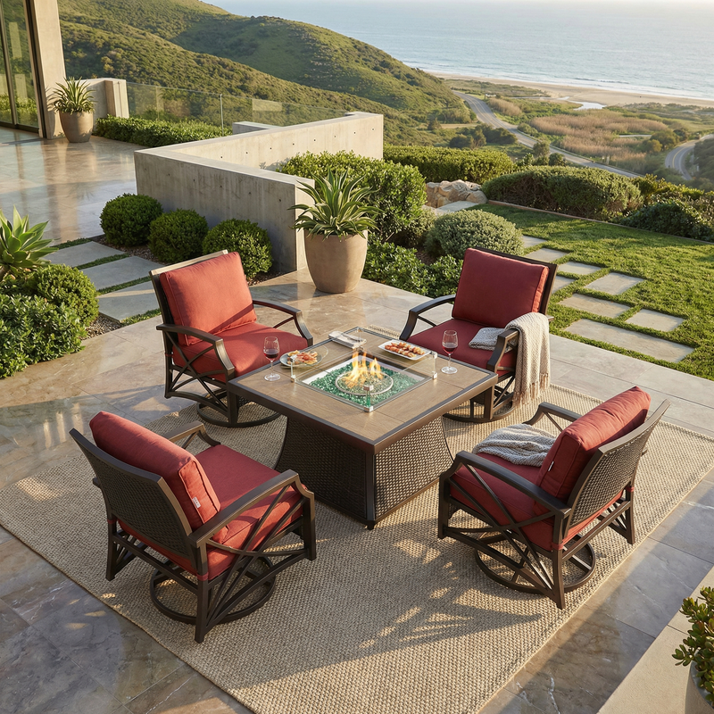 Elio 5-Piece Outdoor Fire Pit Table Set for Patio