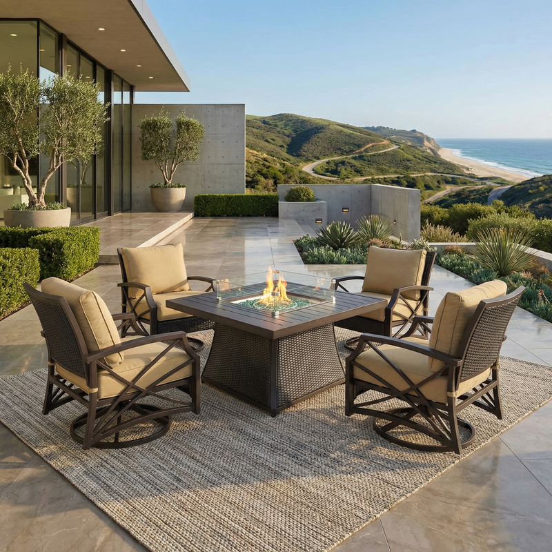 Uri 5-Piece Outdoor Fire Pit Table Set for Patio