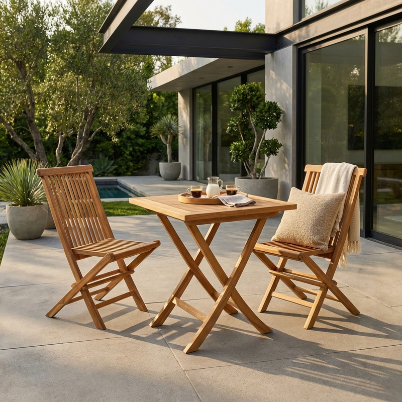 Leona 3PC Foldable Bistro Set - Teakwood