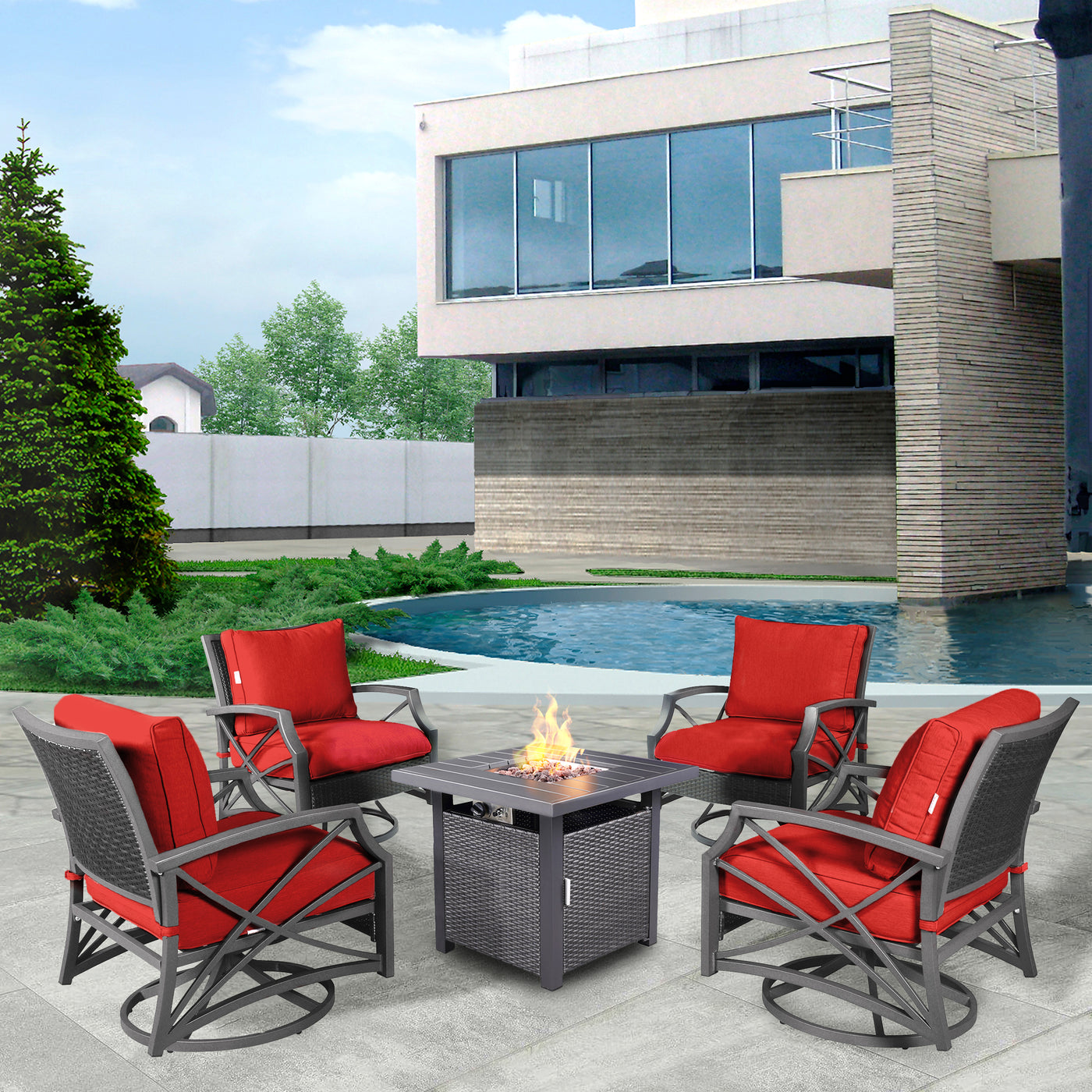 Lark 5-Piece Outdoor Fire Pit Side Table Set for Patio